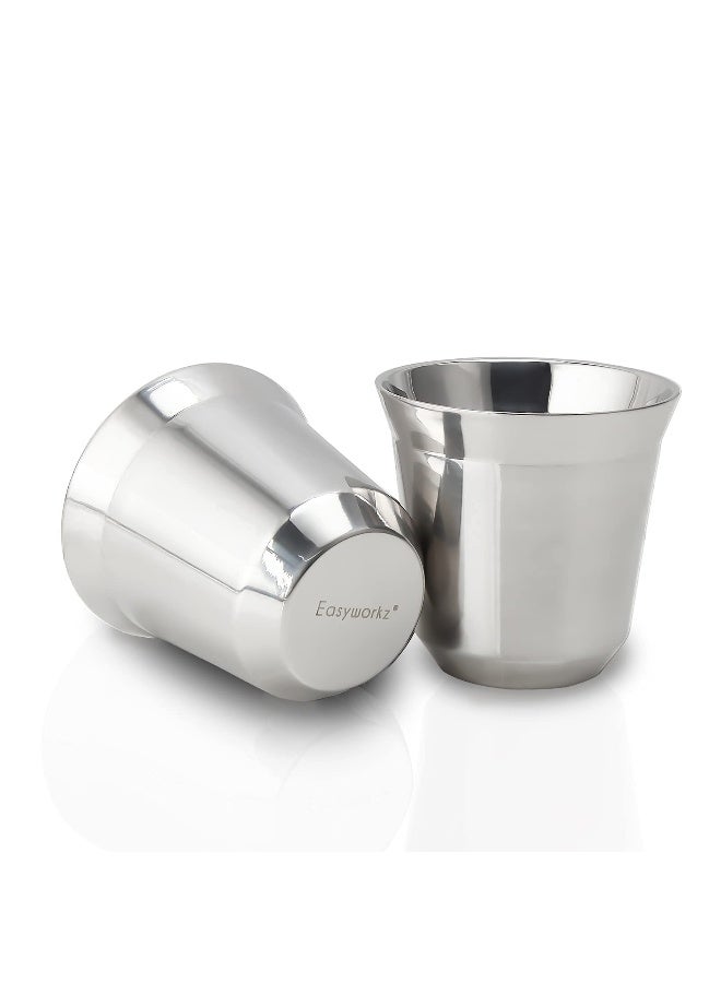Easyworkz Stainless Steel Espresso Cup 2pcs Set Double Wall Insulated Metal Demitasse Cups 5 oz - Image 1